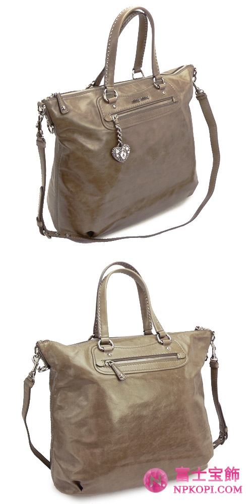 MIUMIU ミュウミュウ ショルダーバッグ 2WAY ハートチャーム付 ヴィンテージ レザー グレイッシュブラウン RR1829 VITELLO SHINE PIETRA
